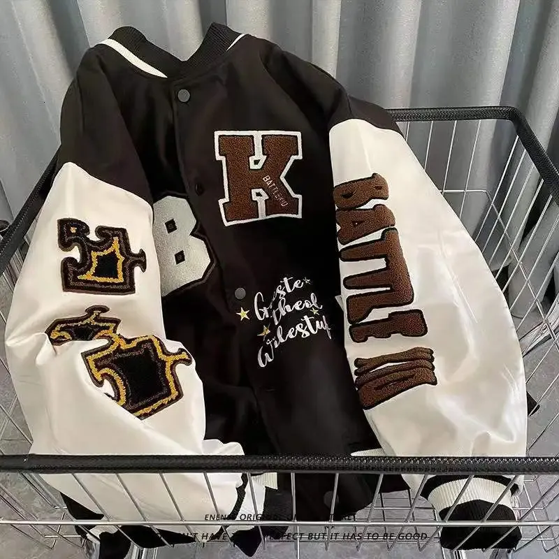 American Letter Embroidered Jackets And Coats Men Y2K Hip Hop Harajuku Baseball Jackets Couple Loose Punk Streetwear 231229