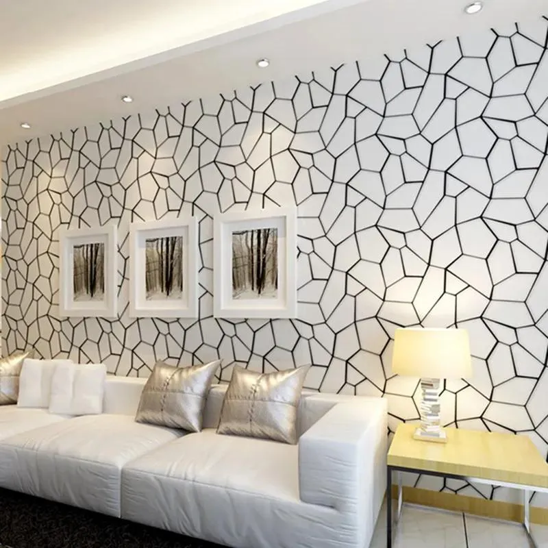 壁紙ブラックホワイト幾何学パターン不織布モダンアートデザインリビングルームテレビ背景壁紙ベッドルームウォール3D