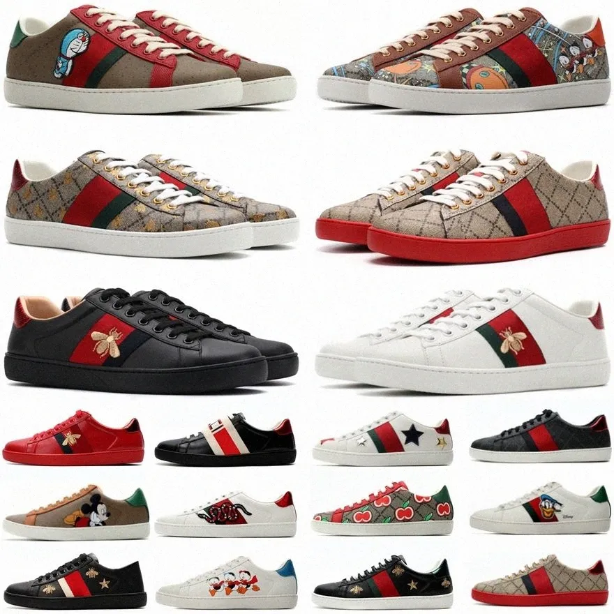 Ace Bee Scarpe Casual Uomo Donna Grande Bianco Piatto Verde Rosso Ricamato Coppie Italia Cartoni Animati Sneakers Basse Vera Pelle Tigre Serpente Ricamo Striscia h7FV #