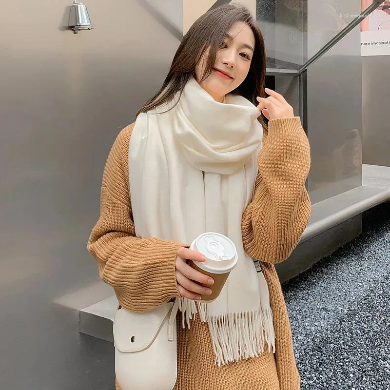 Scarves Cashmere Scarf Women's Winter Solid Color 2023 White Shawl Autumn And Men's Imitation