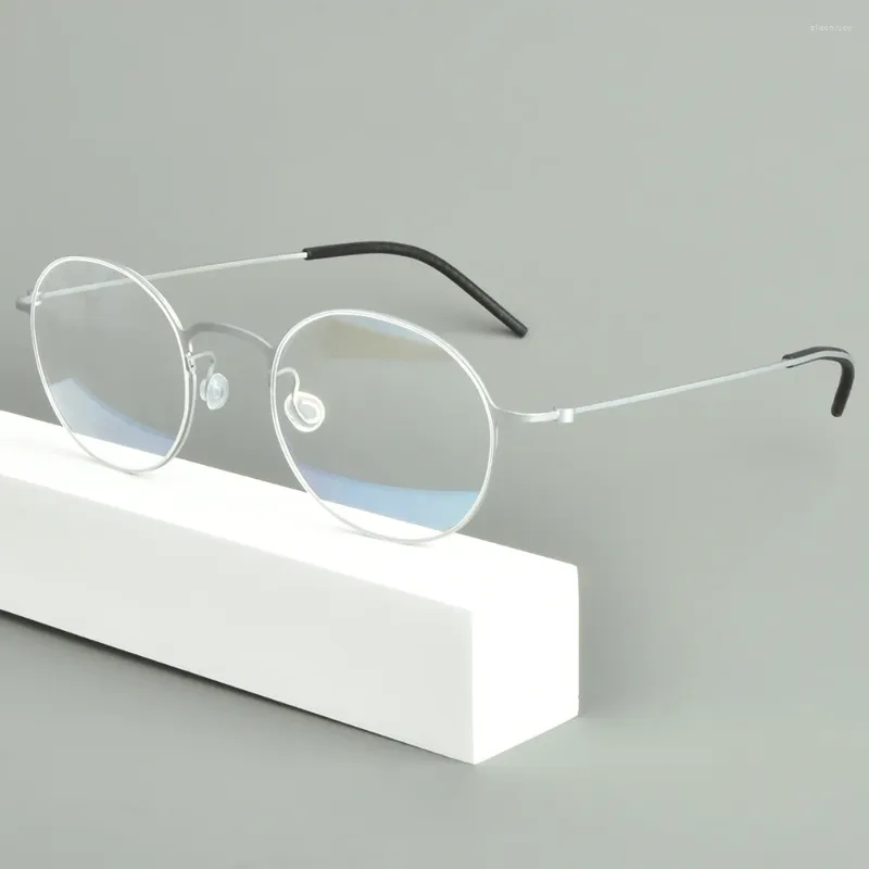 Solglasögonramar Danmark Pure Titanium Round Glasses Frame män Kvinnor Skruvlösa glasögon Ultralight 4G Optical Geryewear Gafas