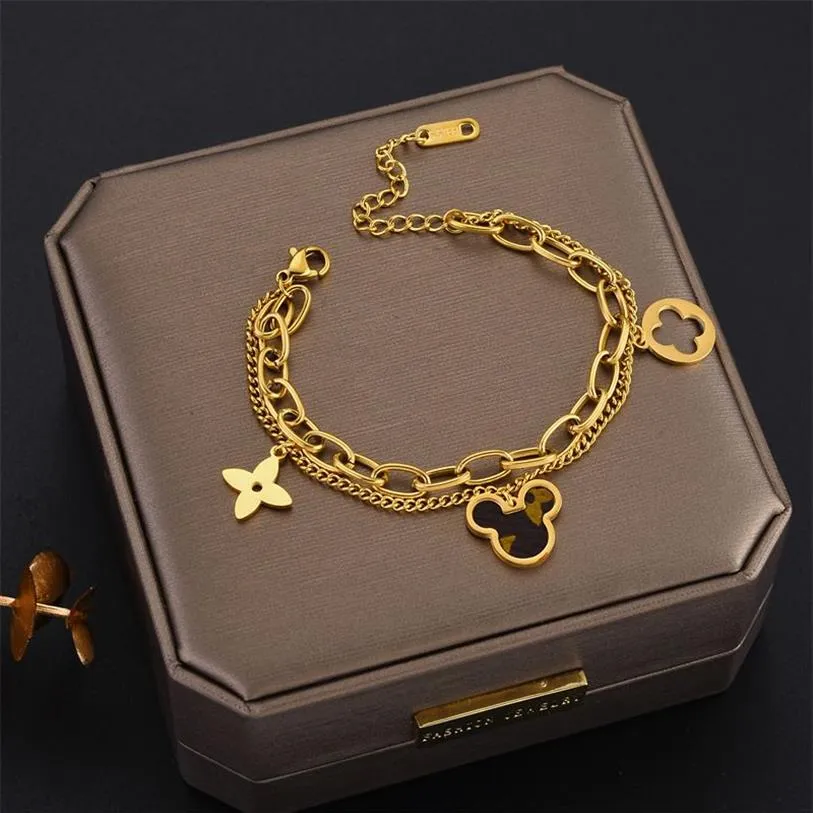 Fyra bladklöver armband designer smycken set charm armband guld silver mor till pärlgrön blommakedjor länk kedja kvinnor264q