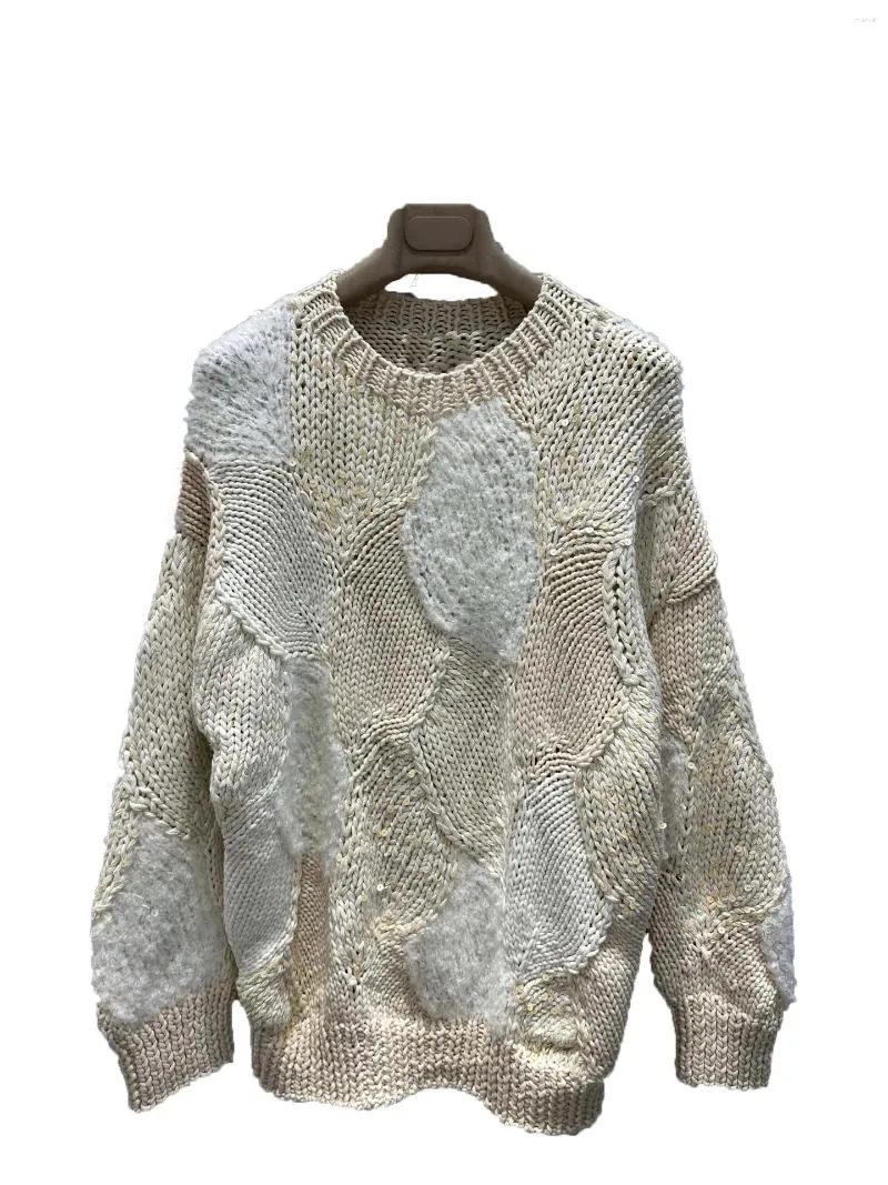 Blusas femininas frisadas artesanais crochê camisola moda casual confortável 2024 outono e inverno 1023