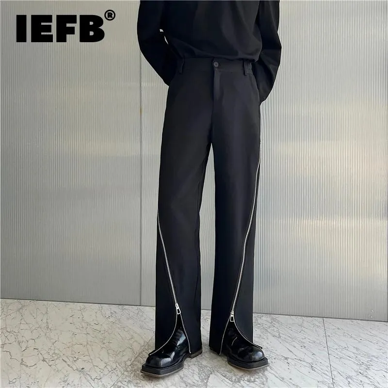 T-shirt IEFB Spring Summer New Fashion Solid Color Men's Suit Pants Niche Design Zipper Decoration Elastic Midje Casual byxor 9A7981