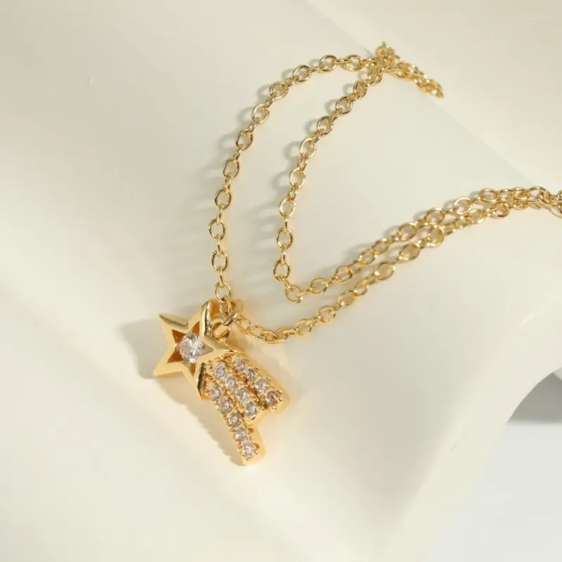 Pingente colares moda estrela meteoro embutido zircão colar cobre banhado a ouro de alta qualidade gargantilha meninas mulheres jóias presente de festa