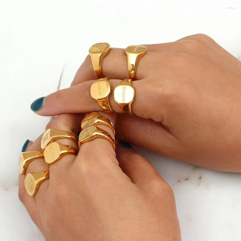 Pierścienie klastra Tauam Minimalistyczny Pismo Wiadomość biżuterii Word Suqare Pierścień ze stali nierdzewnej wodoodporne złoto dla kobiet