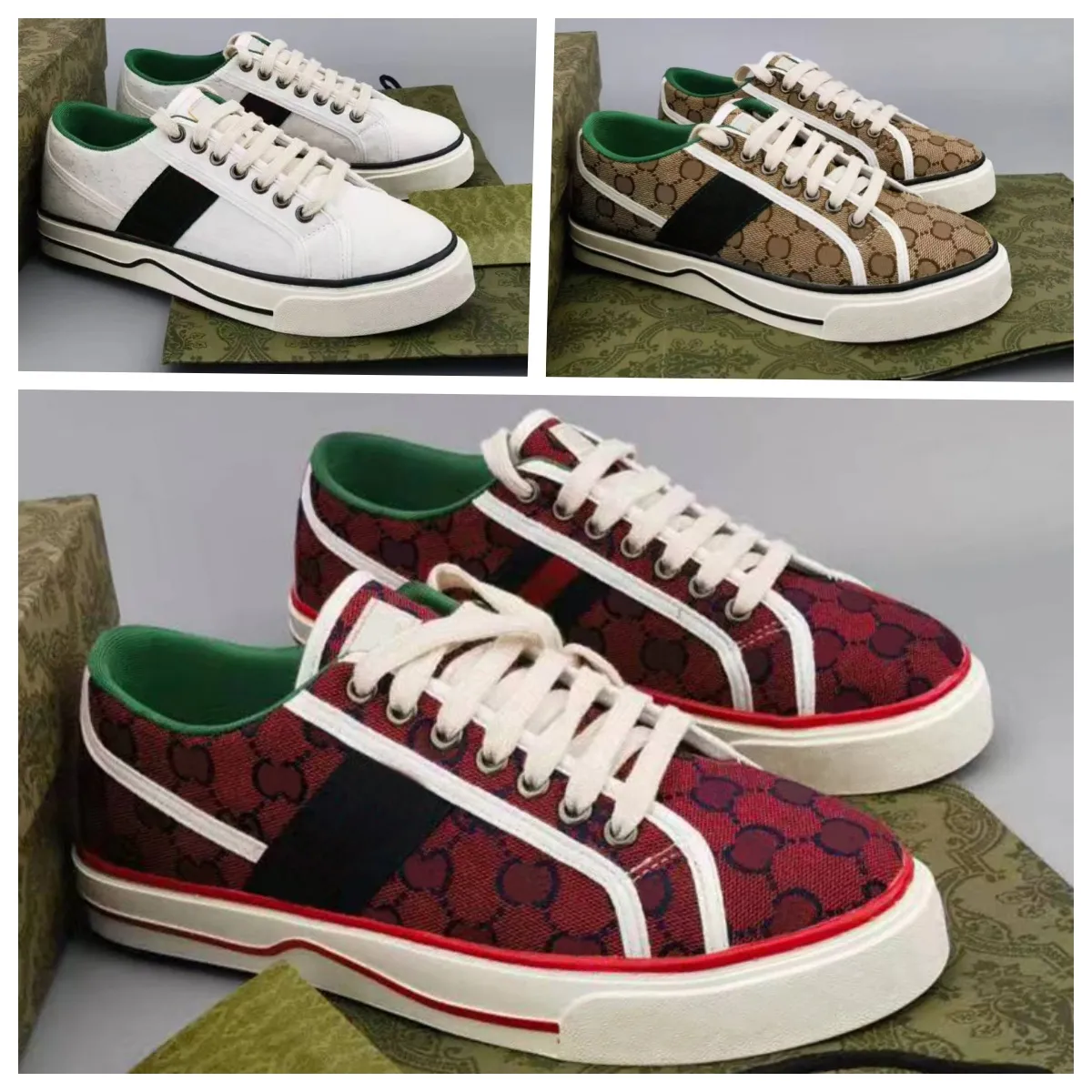 Luxury Design Mens Low Top Sneakers Green Red Stripe Stretch Cotton Rubber Sole Italian Casual Shoes EUR 40 46
