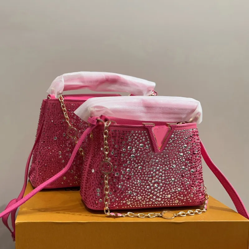 Fransız lüks tasarımcı omuz çantası şık büyük kapasiteli orijinal deri rhinestone çanta paris klasik yüksek kaliteli düz renkli çapraz bag
