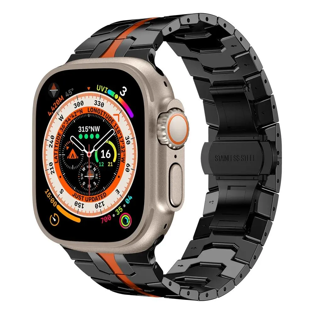 Rems rostfritt stålband för Apple Watch Ultra 49mm Band 45mm 44mm 42mm 41mm Folding Clasp för Apple Watch Series 8 7 6 SE 5 4 Metal W