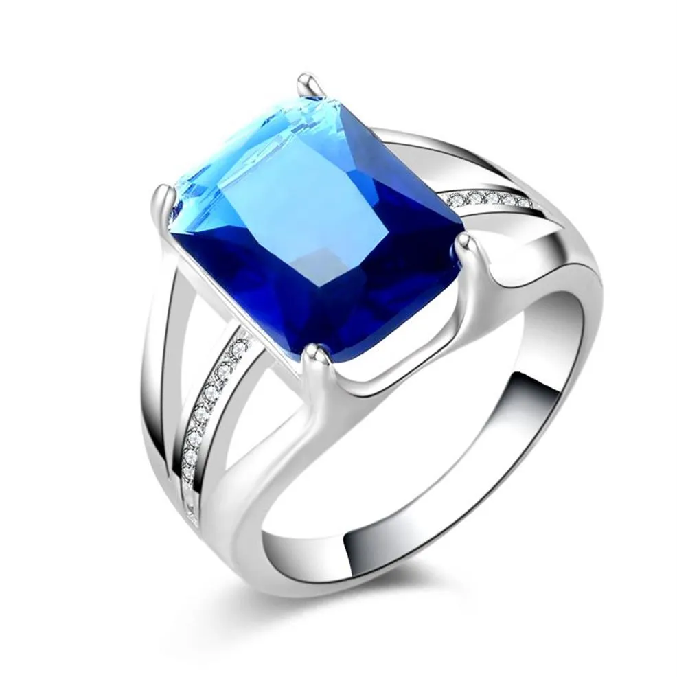 Nuovi gioielli di moda in argento sterling 925 Mosaico Zircone Anello di cristallo blu vendi regalo per ragazza 1711172F