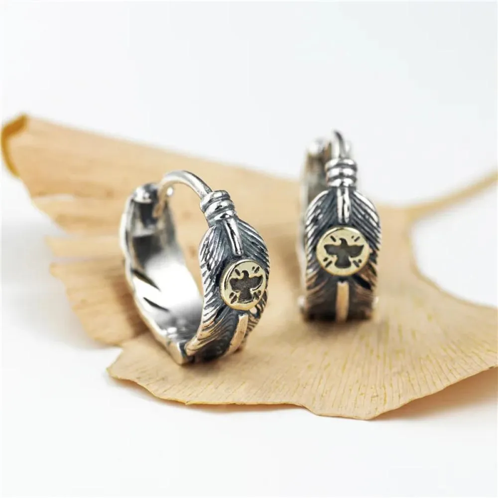 feather Tai-silver earrings man 100% 925 Sterling silver Jewelry vintage Hypoallergenic Hoop earrings for women unisex earrings
