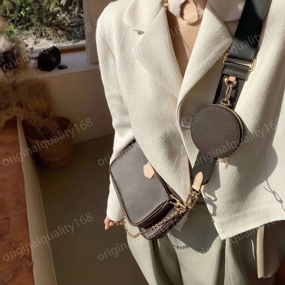 디자이너 멀티 포케 트 액세서리 가방 오래된 꽃 갈색 3 개 어깨 클러치 패션 럭셔리 여성 메신저 지갑 진도 유럽 원본 품질 10A