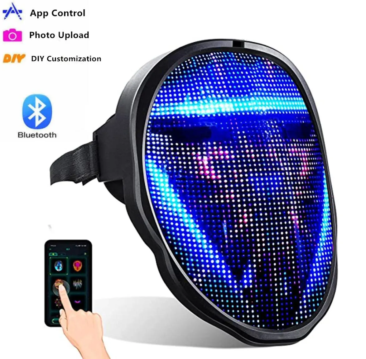 Bluetooth RGB Light Up LED Mask Masquerade Toys Programmerbar DIY Picture Animation Text Halloween Christmas Carnival Costume Party9946884