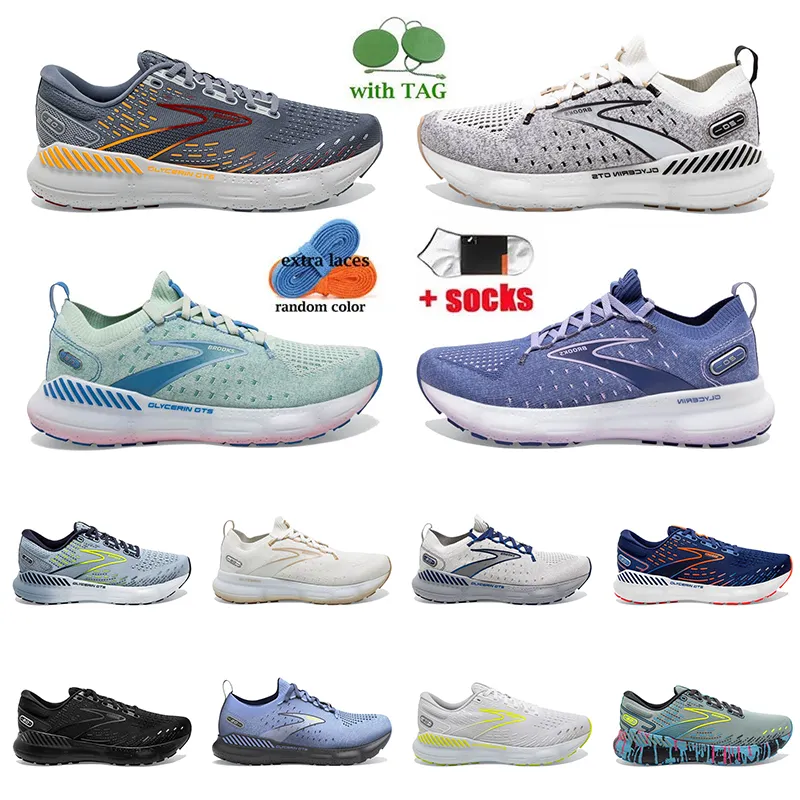 New Brooks Glycerin 20 GTS Running Shoes para Homens Mulheres Triplo Preto Branco Malha Anti-skid Outdoor Jogging Caminhada Tênis Treinadores Esportivos