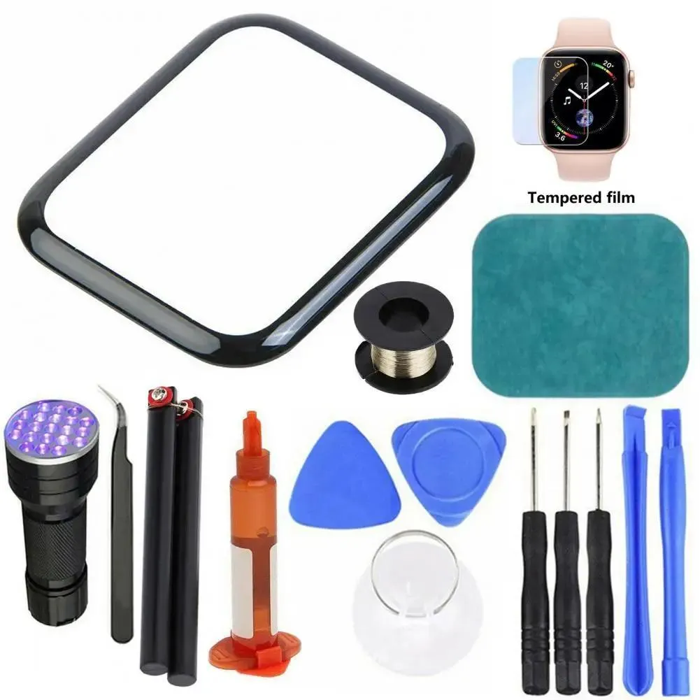 Dispositifs 100% d'origine à l'extérieur du couvercle en verre d'écran LCD Kit de réparation d'écran tactile UV UV pour Applewatch 2/3/4/5/6 38/40/42/44mm