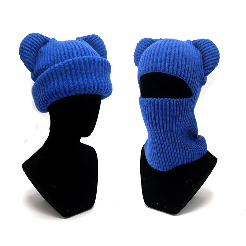 Moda Passamontagna Cappelli Orecchie di gatto Maglia Pullover Berretto Moto Maschera Sport all'aria aperta Ciclismo Maschere da sci Cappello caldo antivento 231229