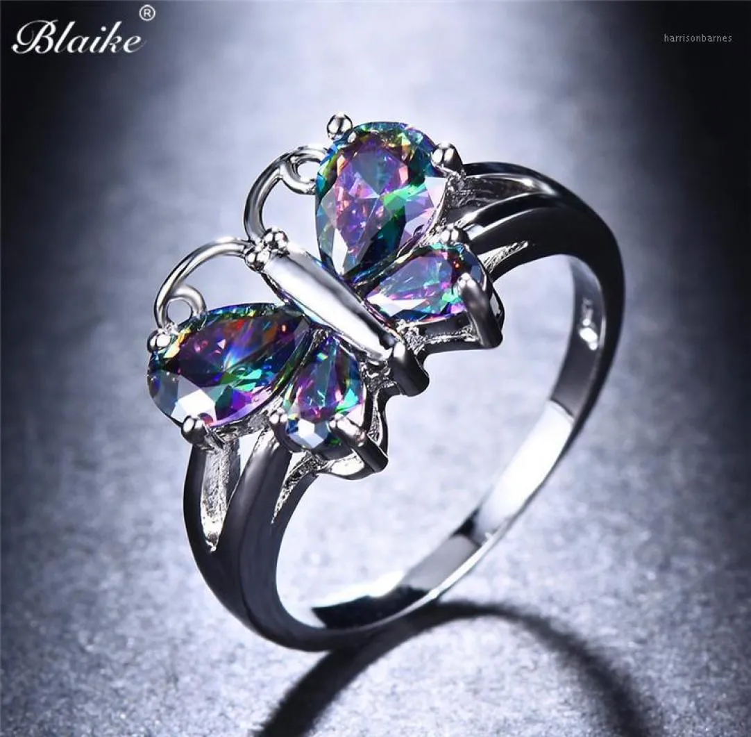 Blaike – bagues multicolores en Zircon pour femmes, ailes de papillon, couleur argent, bijoux de fiançailles, pierre de naissance, cadeaux de saint-valentin, 11345612