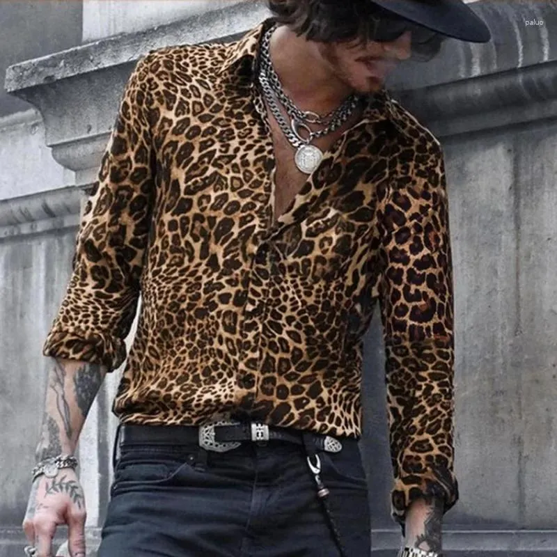 Camicie casual da uomo Camicia a maniche lunghe con stampa leopardata da uomo Abbigliamento da vacanza per il tempo libero