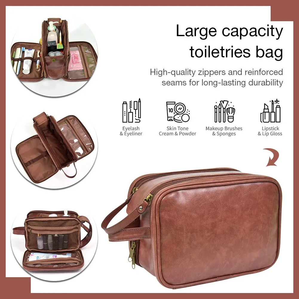 Travel Bags Men Women Cosmetic Bag PU Leather Waterproof Makeup Bags Large Capacity Cosmetics Toiletry Bag Washbag Organizer 231229