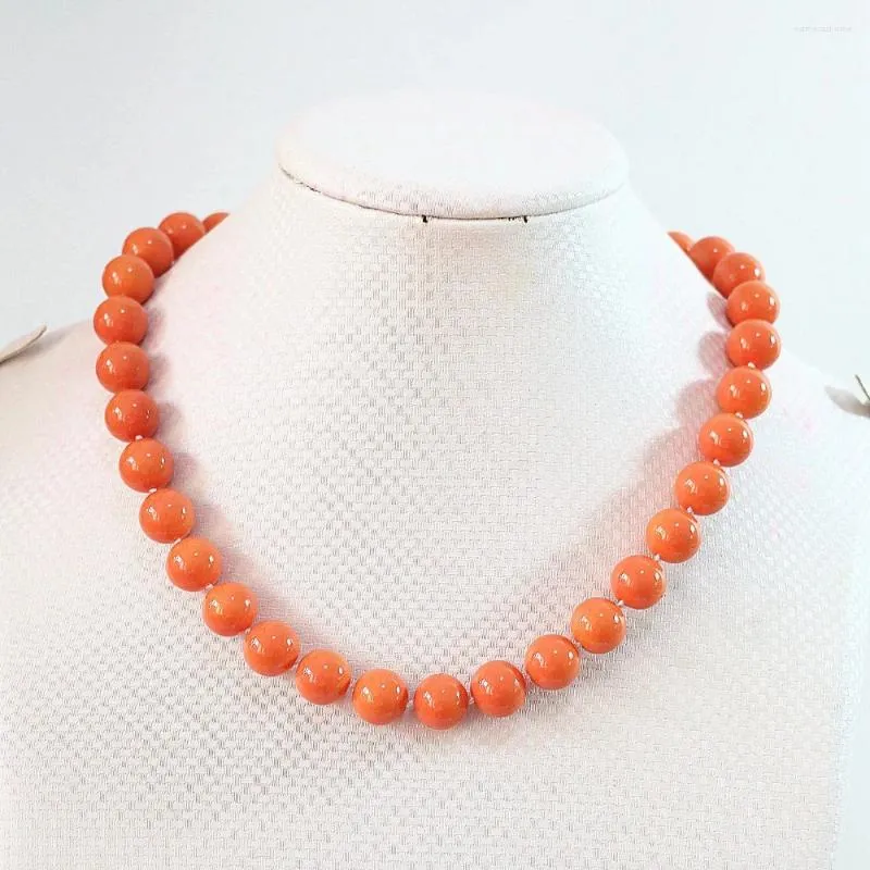 Kedjor orange konstgjord korall 8mm 10mm 12mm 14mm runda pärlkedja halsband för kvinnor trendiga gåva smycken 18 tum b638