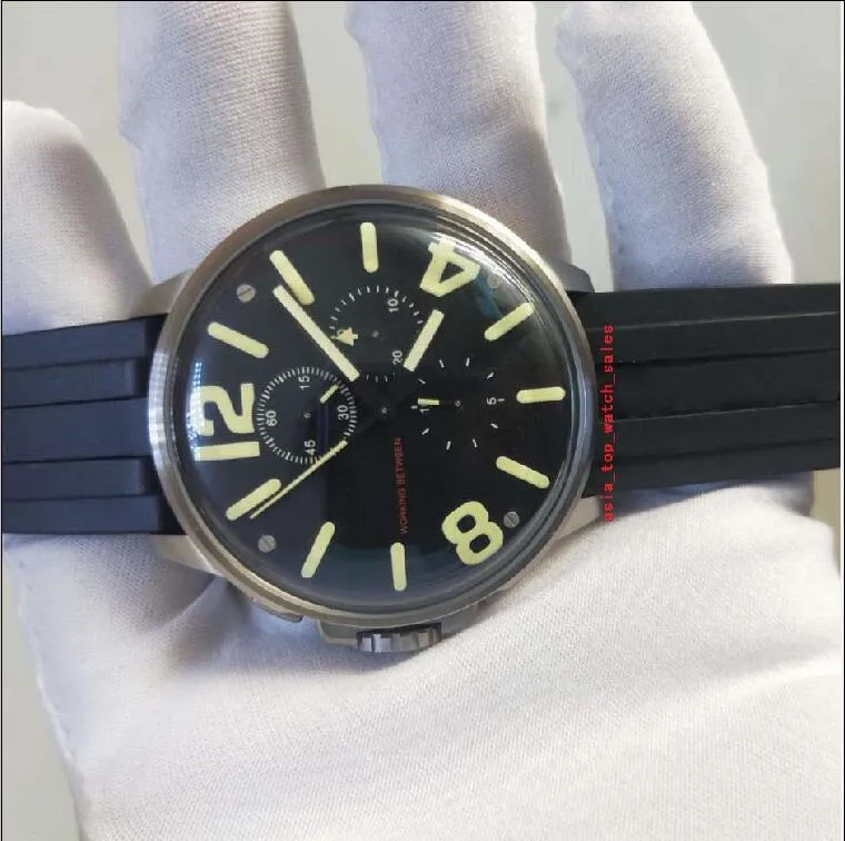 Мужские часы Super Classic, черный циферблат, 45 мм, с сапфировым стеклом, японский многофункциональный кварцевый механизм, хронограф, корпус из стали 316 L, резиновый ремешок премиум-класса 8111-A Мужские часы