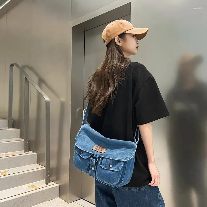 Sacs de soirée Jeans Flap Épaule Sac Femme 2023 Tendance Denim Big Shopping Eco Casual Femme Sacs à main Grande capacité Bandoulière