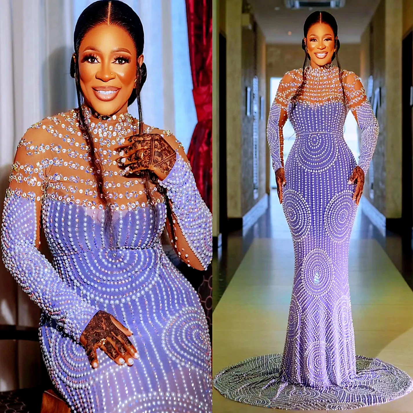 Aso Ebi 2024 Lavender Mermaid Prom Dress Pearls Crystals Evening Formal Party Second Reception Birthday Engagement Gowns Dresses Robe De Soiree Zj398 es