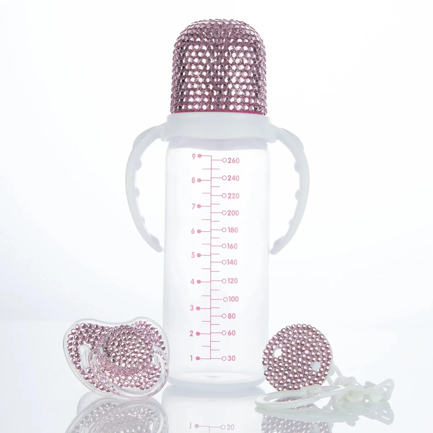 Miyocar Pink Sparkling Bling Rhinestone PacifierとBaby Bottleセット - あなたの小さな人への豪華な贈り物0-6m 231230