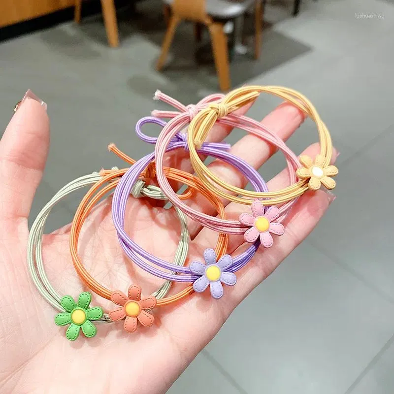 Hair Accessories 5PCS Girl Concise Tie Rope Flower Candy Colors High Elastic Ring Bands Women Ponytail Holder