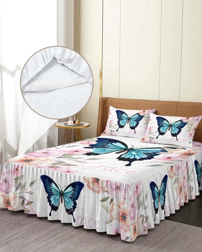 Bed Skirt Butterfly Flower Music Notes Elastic Fitted Bedspread With Pillowcases Mattress Cover Bedding Set Sheet