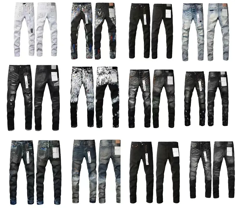 Novo Designer Mens Jeans Buraco Luz Azul Designer Italiano Mens Roxo Marca Womens Streetwear Bordado Slim Straight Leg Biker Jeans D2 Top Quality