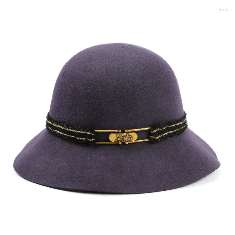 Berretti X4037 Cappelli Fedora in lana Cappellini Fedora in metallo per il tempo libero per adulti Secchio Cappello Fedora Sunbonnet per esterni Cappello personalizzato