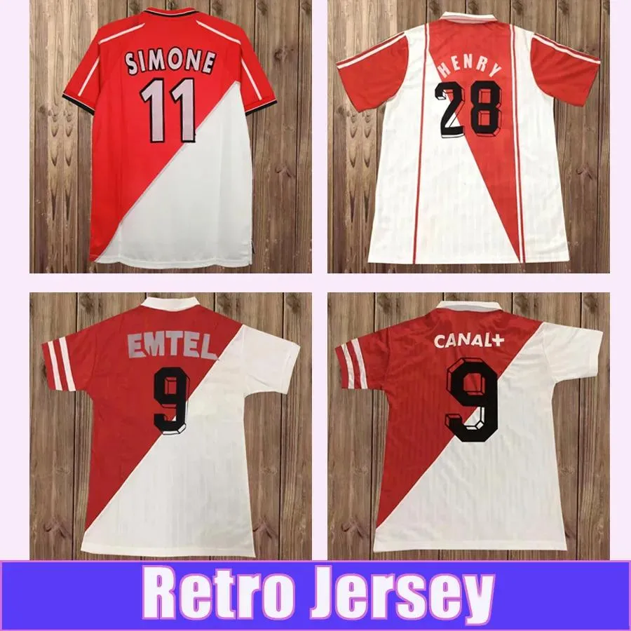 Wear 99 00 Monaco Club BARTHEZ Mens Retro Soccer Jerseys EMTEL 87 92 90 91 92 93 94 95 96 Home BEN YEDDER Red White Football Shirt Shor