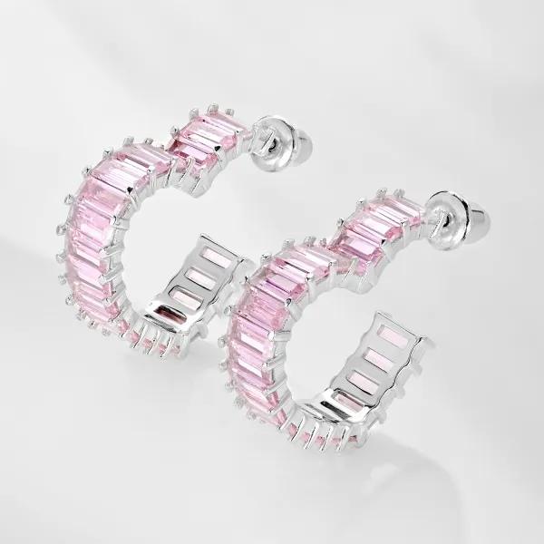 Mode Silber Ohrring Diamant Creolen für Frauen Rosa Herz Braut Jäten Ohrring Geschenke