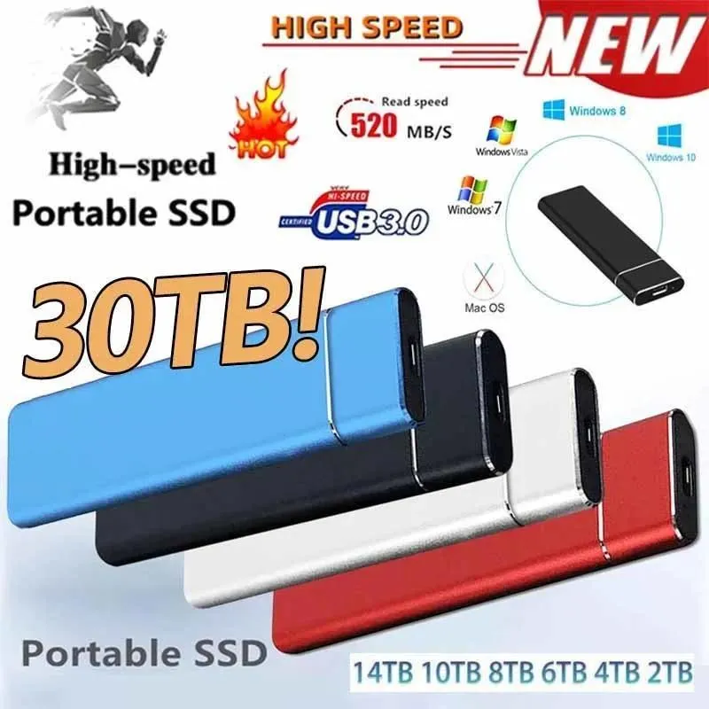 드라이브 하드 드라이브 60TB SSD 원래 하드 드라이브 30TB 고속 외부 모바일 솔리드 스테이트 드라이브 휴대용 USB 3.0 랩톱 Mac 용 타입