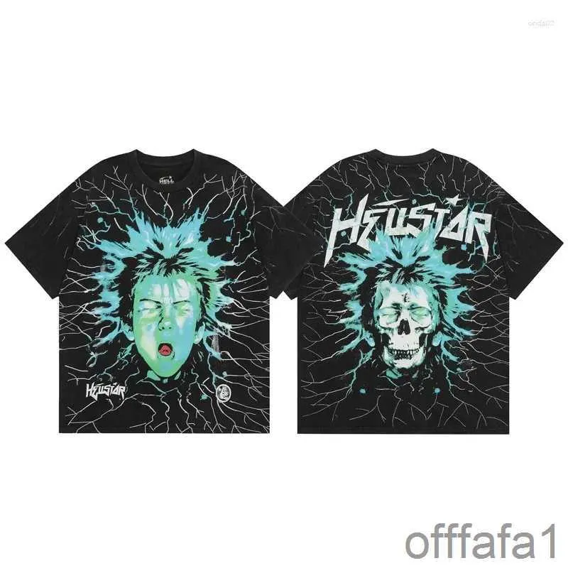 Homens Camisetas Hellstar Camisa Elétrica Kid Manga Curta Tee Lavado Do Old Black Hell Star Camiseta Homens Mulheres Roupas I5ID