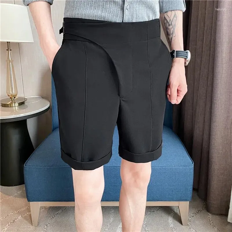 Herr shorts klassisk stil smal sommar affärsmode tunna stretch korta avslappnade byxor man vit svart grön 3xl