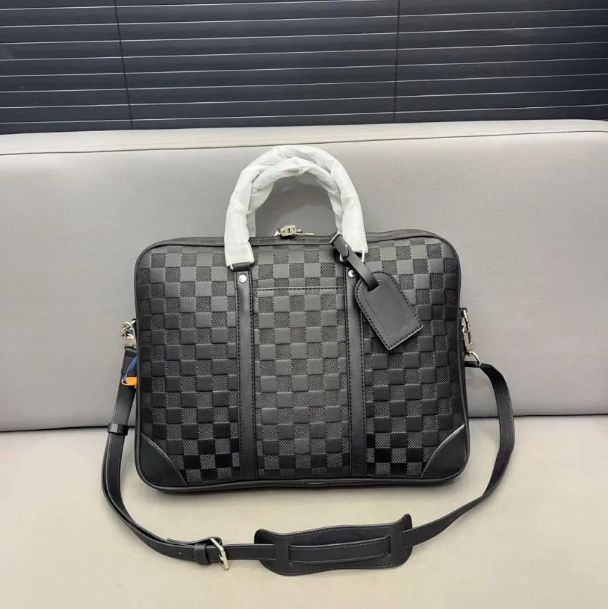 Topkwaliteit heren Messenger bag L designer Aktetas luxe koeienhuid heren schoudertas Echt lederen raster zakelijke handtas Laptoptas Bestandspakket met drop lock