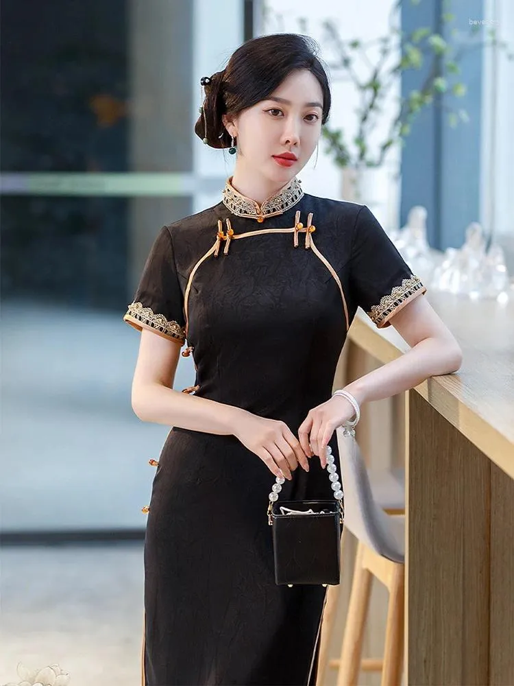 black and gold chinese dress Loose-Fit Improved Black Butterfly Printed Qipao Cheongsam Dress for Women Black / XL main image 0