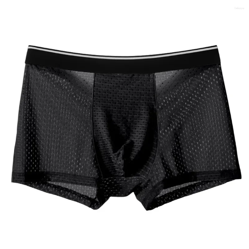 Underbyxor 1 st sommarmän Ice Silk Boxers Shorts underkläder underkläder mesh sexig andningsbar genomskinlig boxare trosor trosor för människan