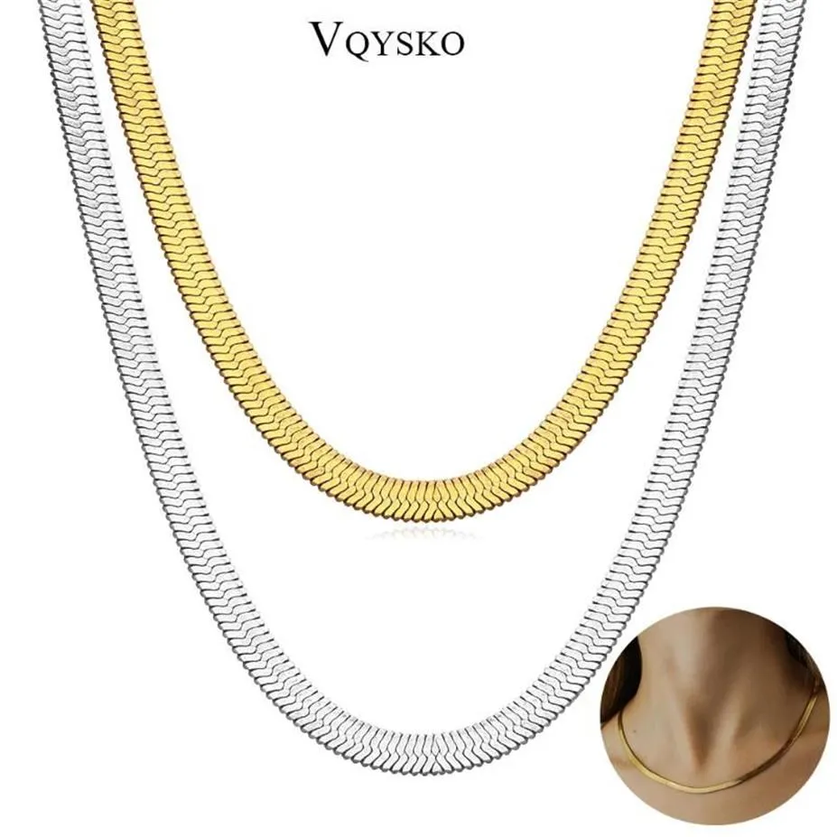 Breite 4 mm flache Edelstahl-Halskette für Damen, goldfarbene Schlangenkette, Choke-Damen-Geschenkschmuck, verschiedene Längen, ganze Ketten216A