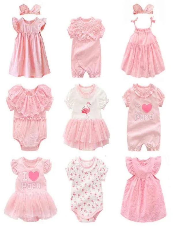 New born baby girl clothesdresses summer pink princess little girls clothing sets for birthday party 0 3 months robe bebe fille G8148043