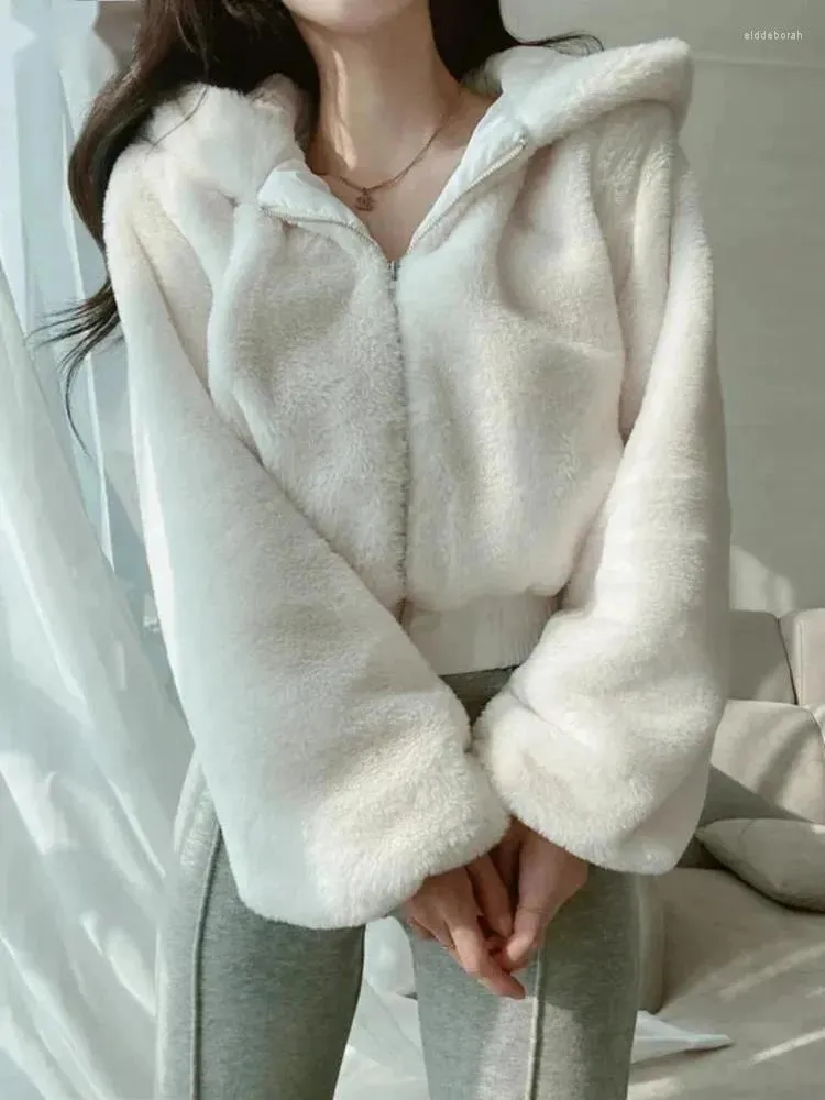 Kurtki damskie Czarne białe zamykane zamykane luźne pluszowe luźne krótkie kurtkę kardigan płaszcz Kobiet 2023 Autumn Winter Owezyjna odzież X523