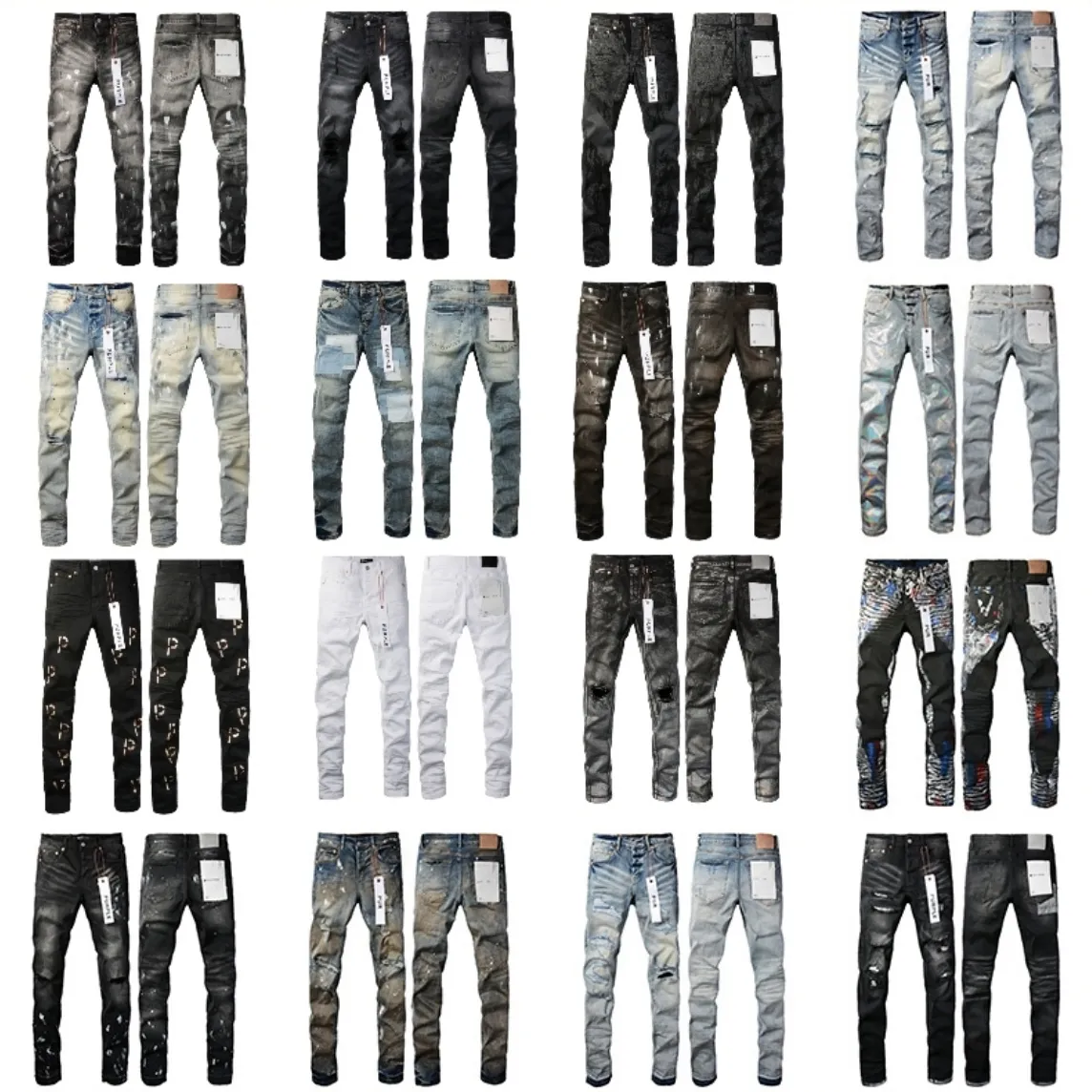 Mens Roxo Jeans Designer Moda Angustiado Rasgado Motociclistas Mulheres Rasgado High Street Marca Patch Buraco Denim Carga Para Homens Calças Pretas