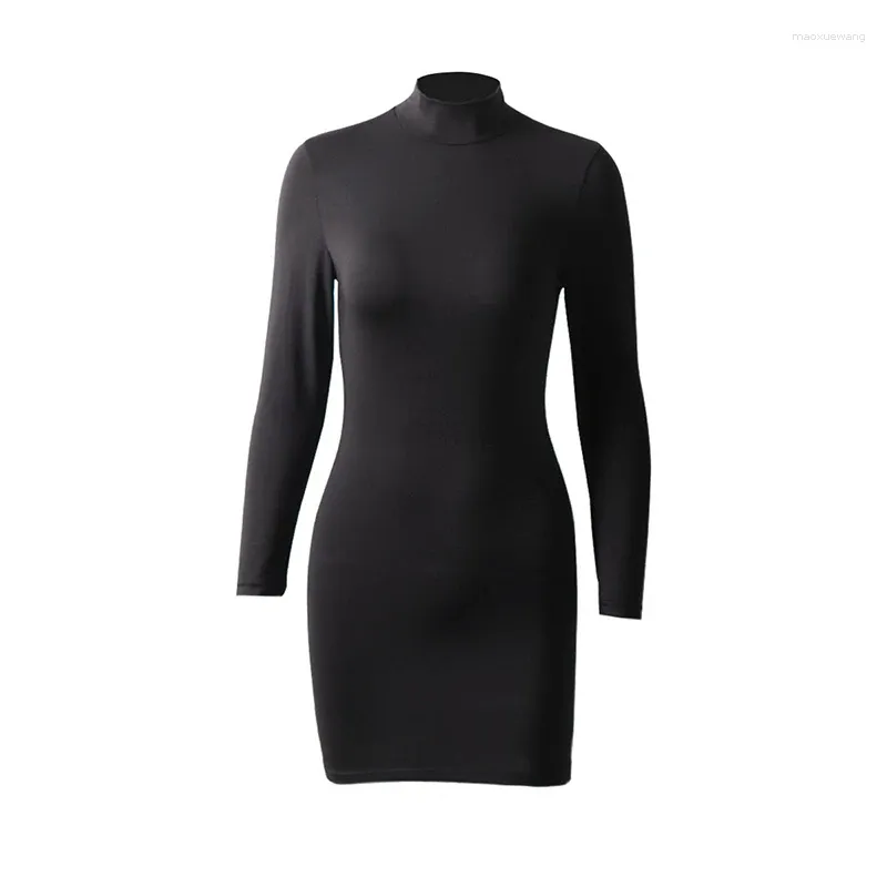 Robes décontractées Femmes manches longues col montant corps noir moulante mini robe sortie fête col roulé automne 2023 sexy