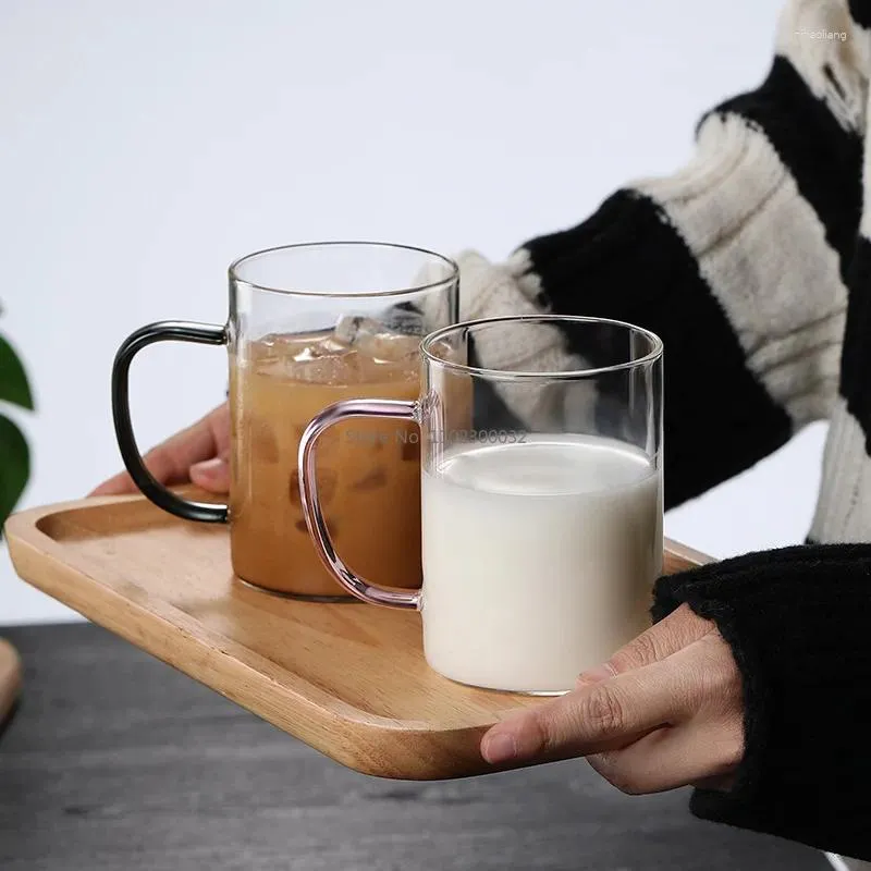 Verres à vin avec poignée colorée créative, tasse en verre à haute teneur en Borosilicate, épaisse, résistante à la chaleur, transparente, pour café, lait, thé