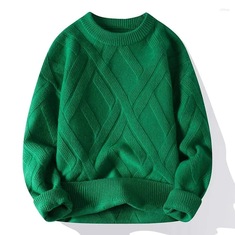 남자 스웨터 가을과 겨울철 격자 무늬 둥근 목 풀 오버 스웨터 캐주얼 느슨한 유행의 두꺼운 다목적 단색 니트
