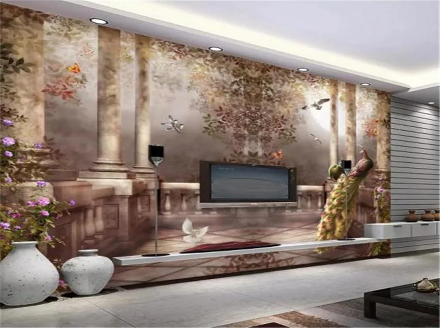 Papier peint mural 3D jardin européen Rococo colonne romaine stéréo peinture à l'huile salon chambre TV fond mur fonds d'écran9392571