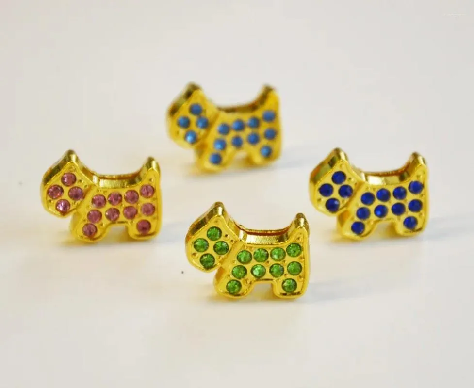 Pendentif Colliers 50pcs 8mm Couleur mixte Strass Dog Slide Charms Perles d'or Fit Nom d'animal Ceintures Bracelets CCOR