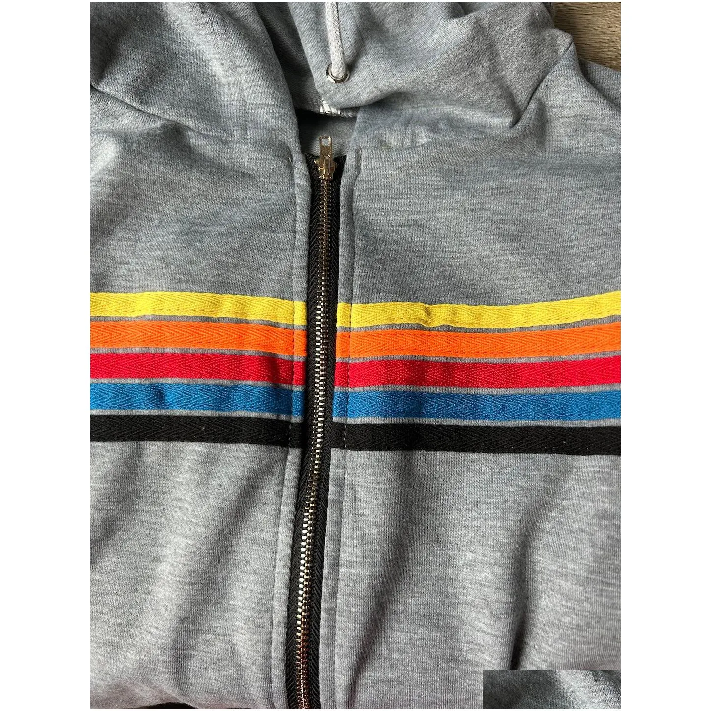 womens two piece pants designer hoodie oversized rainbow stripe long sleeve sweatshirt zipper pocket coat jacket spring casual upgraded material good